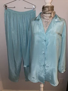 Set pigiama Victoria's Secret L raso rovesciato pantaloni/tunica fondo pigiama acqua vintage - Foto 1 di 18