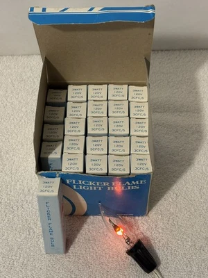 Vintage FLICKER FLAME LIGHT BULBS Box 24 Candelabra 3CFC BASE E12 New Old Stock - Image 1 of 4