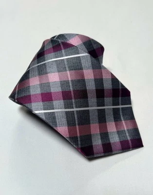 Corbata de poliéster Vanheusen para hombre 58 1/2 pulgadas gris púrpura rosa a cuadros Foto 1 de 4