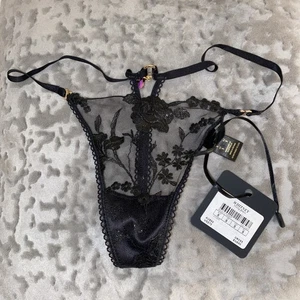 NWT Honey Birdette Whitney Black Floral Embroidered Thong Size Small Beautiful! - Picture 1 of 10