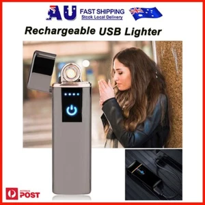 Electric Lighter Usb Rechargable Windproof Flameless Finger Print Gentle Touch - Picture 1 of 9