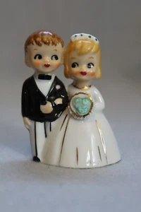 Vintage Lefton Bride & Groom Porcelain Bell Blue Roses VTG USED Excellent w/Tags - Picture 1 of 20