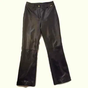 ST. JOHN SPORT BY MARIE GRAY WOMENS LAMB LEATHER PANTS SZ 10 BLACK STRAIGHT LEG - Picture 1 of 9