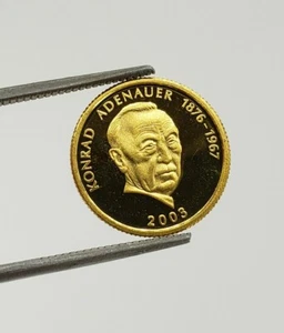 Samoa 10 Dollar 999 Gold Coin 2003 Konrad Adenauer Bullion Round 24K Germany  - Picture 1 of 6