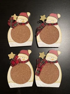 set of 4 snowman coasters cork winter christmas decoration Snow 5”x3” Size - Picture 1 of 2