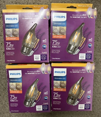 Philips Warm Glow 75W Equivalent Soft White BA11 Medium Dimmable LED Ligh (4BOX) - Image 1 of 3