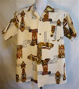 1960'S HAWAIIAN SURF COTTON HAWAIIAN SHIRT ABSTRACT POLYNESIAN MOTIFS MEDIUM!! - Picture 1 of 11