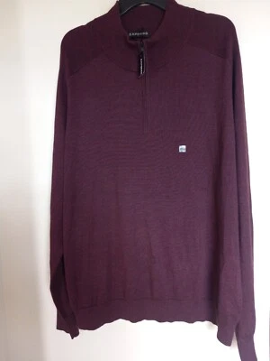 Express Men's Merino Wool Blend  Maroon 1/2 Zip  Sweater Sz XXL NEW - Image 1 of 4