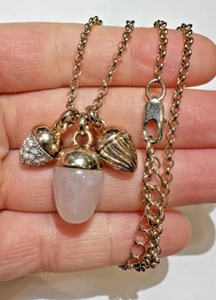 Pink Rose Quartz Rhinestone Dangle Charm Acorn Easter Egg Pendant 19.5" Necklace - Picture 1 of 4