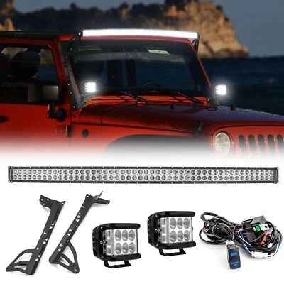 For JEEP Wrangler JK 07-17 Front Upper Roof 52" LED Light Bar Combo+4" Pods Kit - Imagem 1 de 4