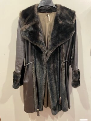 Vintage 1960's Lilli Ann London Leather & Faux Fur Belted Coat Hippy Mod - Image 1 of 4