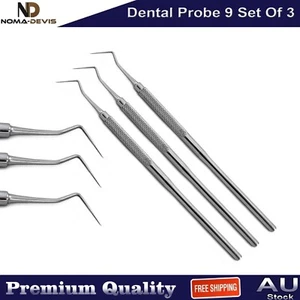 3 PCS Dental Probe 9 Explorer Diagnostic Dentists Teeth Cleaning Hygienist Tools - Picture 1 of 4