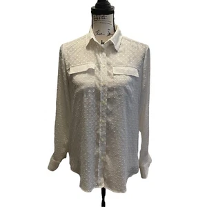 Banana Republic Button Down Shirt White Ivory Petite Size Small Sheer Polka Dot - Picture 1 of 8