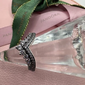 Pandora Sparkling Princess CZ Silver Wishbone Tiara Ring 197736 Size 60 Genuine - Bild 1 von 10