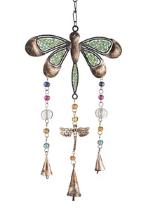 Hand Made Indian Metal Iron Dragonfly Bells Beads Garden Windchime Mobile - Picture 1 of 2