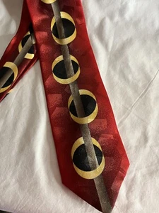Vintage Frantello Silk Tie Red with Black and Gold Rings - Picture 1 of 5