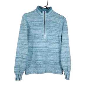 Woolrich Women's Sz M Blue Ramie Cotton Wool Blend Knit 1/4 Zip Sweater Pullover - Picture 1 of 10