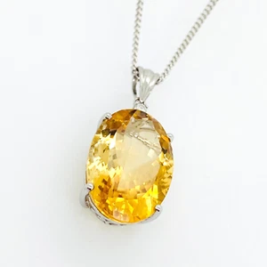 Ladies Citrine Pendant on 9ct White Gold Curb Chain Preloved VAL $2000 - Picture 1 of 10