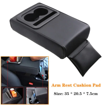 1x Almohadilla de cojín para reposabrazos de coche de cuero PU para levantar el codo con soporte para taza de almacenamiento Foto 1 de 4