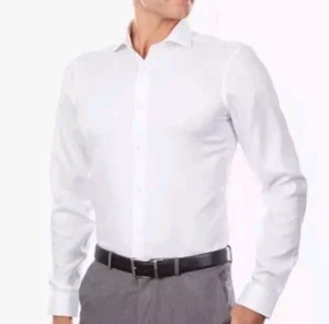 Calvin Klein Mens Slim-Fit White Steel Herringbone Dress Shirt , Size 16 34/35 - Picture 1 of 7