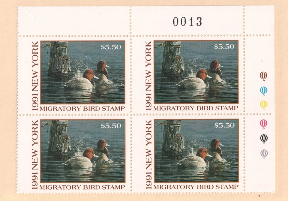 1991 #8 St. of New York Duck P/B Redhead Duck Stamp. - Image 1 of 1