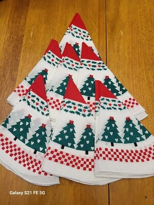 7 ~Árvore de Natal folhas de azevinho fitas guardanapos de algodão arredondados quadrados 17 x 17 - Imagem 1 de 4