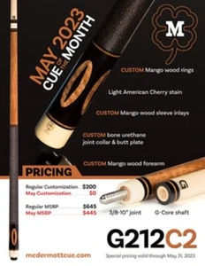 McDermott Pool Cue With One G-CORE Shaft. MAY 2023 CUE OF THE MONTH - Picture 1 of 3