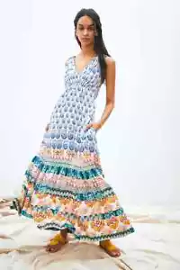NWT Anthropologie GATHERED MAXI DRESS Tiered Boho Printed Floral Lined Bohemian - Picture 1 of 18