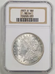 1921-D $1 Morgan Silver Dollar MS64 NGC 150245-051 - Picture 1 of 4