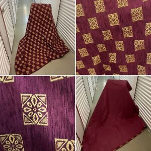 ⭐️Queen Size Graphic Print Garnet Red Gold Chenille Cord Bespoke Bedspread Throw