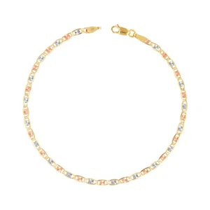 10K Solid Tri-Color Yellow Rose White Gold 2.5mm Valentino Chain Bracelet 7"- 9" - Picture 1 of 48