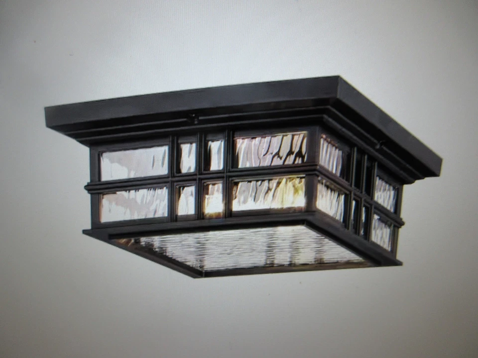 Kichler Beacon 方形 2 光纹理黑色户外门廊天花板吸顶支架 — 第 1/4 张图片