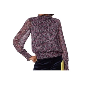 Evereve Scarlett geraffte Bluse mit Stehkragen Blumenmuster Langarm Größe Small - Bild 1 von 12