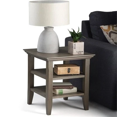 Simpli Home Acadian Wood 19" Square Transitional End Table in Farmhouse Gray - Image 1 of 4