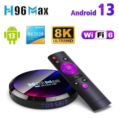 H96 Max 8K RK3528 4GB+64GB UK-Stecker Ultra HD Smart TV Box Android 13.0 Media Play - Bild 1 von 4