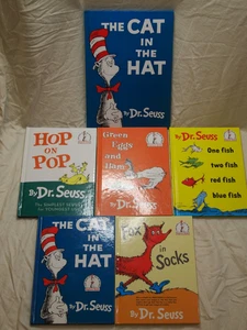 Dr Seuss Book Lot (5) - Cat in Hat Hop on Pop Green Eggs on Ham Fox in Socks - Picture 1 of 4