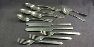 12 1900s? Panama Silver Flatware Rosalind Rose Butter Knife Spoon Fork Antique - Picture 1 of 24