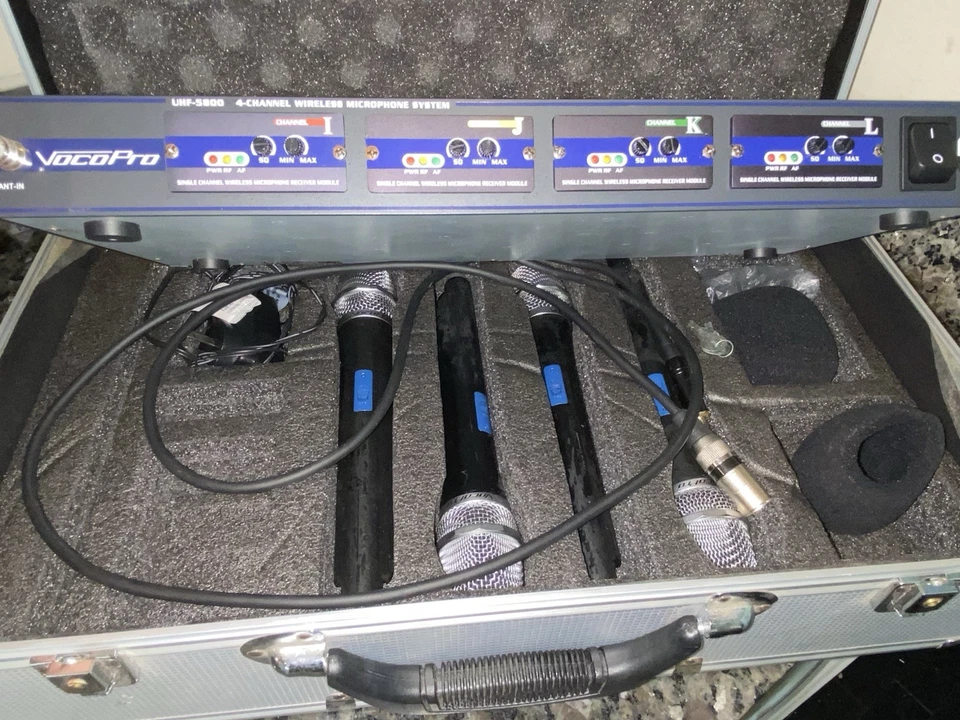 VocoPro UHF-5800-9 PLUS Wireless System with 4 Handheld Mic and Carry Bag - Image 1 of 4