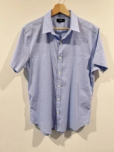 Men’s Theory Micro Stripe Blue Short Sleeve Button Up Shirt | Large - Picture 1 of 4
