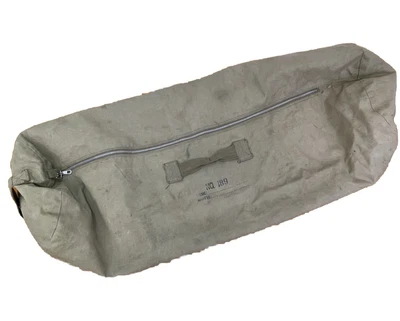 Vintage Canvas Duffel Bag Metal Zipper Side & End Handles No. 189 Stencil 37x11" - Image 1 of 4