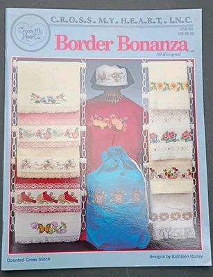 Border Bonanza 50 Designs Cross Stitch Pattern Booklet Bird Flowers Angel Shells - Image 1 of 4