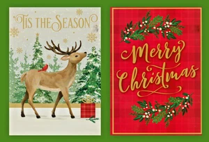 (Set of 2) Festive Christmas Cards w/ Envelopes 5"x7" - Tis The Season Merry Chr - Picture 1 of 5