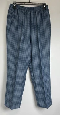 "Pantalones Haband para mujer 16P azules a cuadros cintura elástica pierna recta 27,5""" Foto 1 de 4