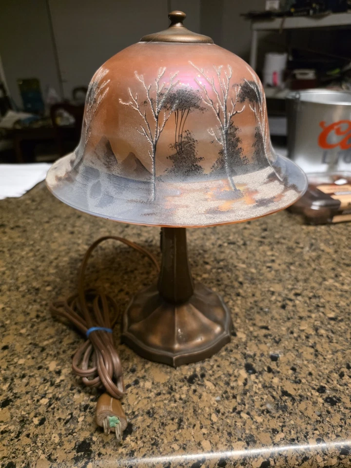 PAIRPOINT STYLE REVERSE PAINTED TREE LAMP  - Image 1 of 4