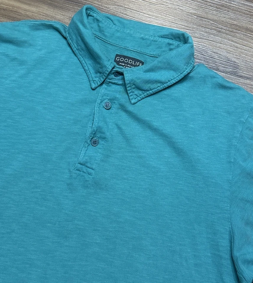 Camisa Polo Goodlife Manga Corta Algodón Festoneado Verde Hecha en EE. UU. Talla XL Foto 1 de 4