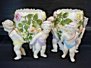 2er Set - antike SITZENDORF deutsches Porzellan - #354 Eiervasen mit Cherubs (760) - Bild 1 von 22