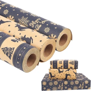 Rollo de papel de envolver de Navidad, 3 rollos 43 cm * 10 m, papel de envolver Kraft azul de Navidad  - Imagen 1 de 12