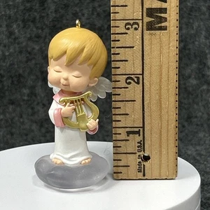 Vintage Hallmark Ornament Mary's Angels Blonde White Pink Robe Harp Barefoot - Picture 1 of 8