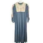 Vintage 60S Gilead Nylon Nightgown Lace High Neck Key Hole Size S Blue 56" Long