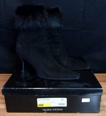 Valerie Stevens Women's Martine Black Suede Ankle Boots Faux Rabbit Fur Sz 9M - Image 1 of 4